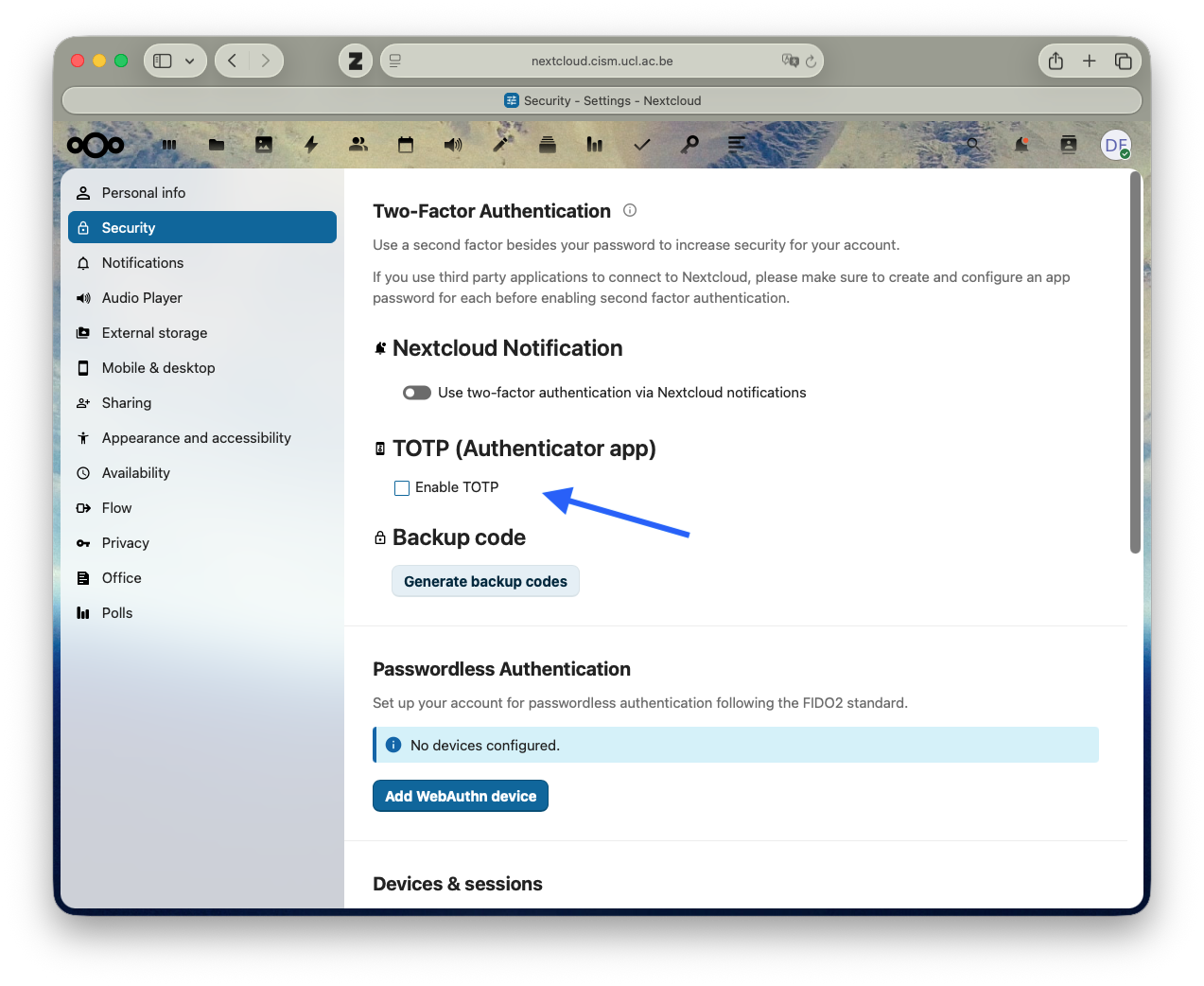Nextcloud TOTP configuration