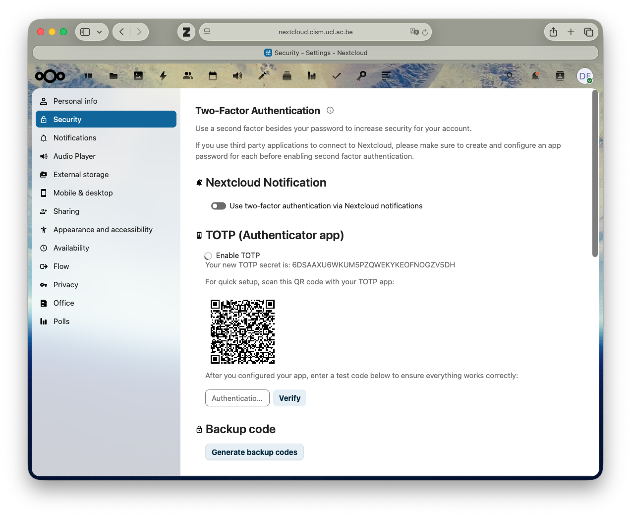 Nextcloud TOTP configuration